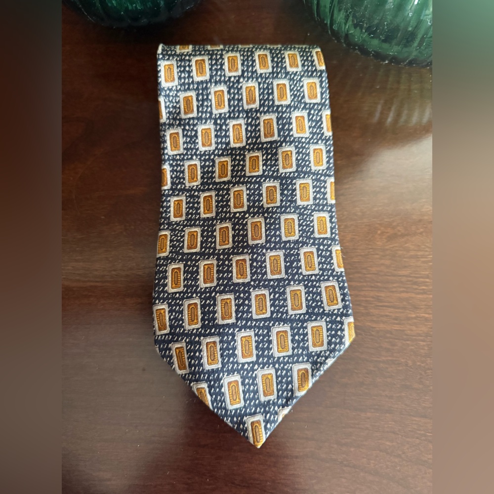 Geometric Patterned Tie in Blue and Gold